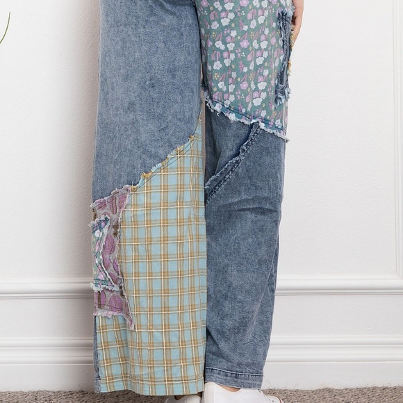 🌟SALE 054 BlueVelvet Star Patchwork Chambray Pants FIRM - Picture 7 of 11